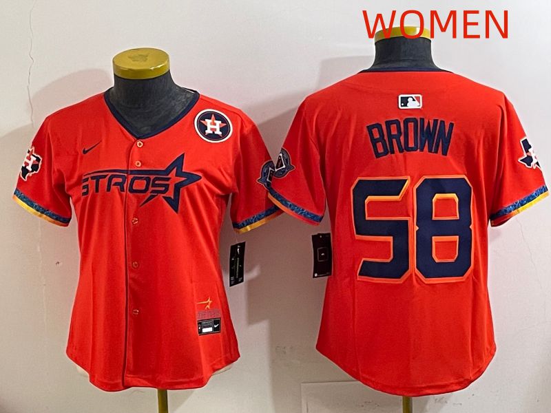 Women Houston Astros #58 Brown Orange Fourth generation Joint Name 2025 Nike MLB Jersey style 6->women mlb jersey->Women Jersey